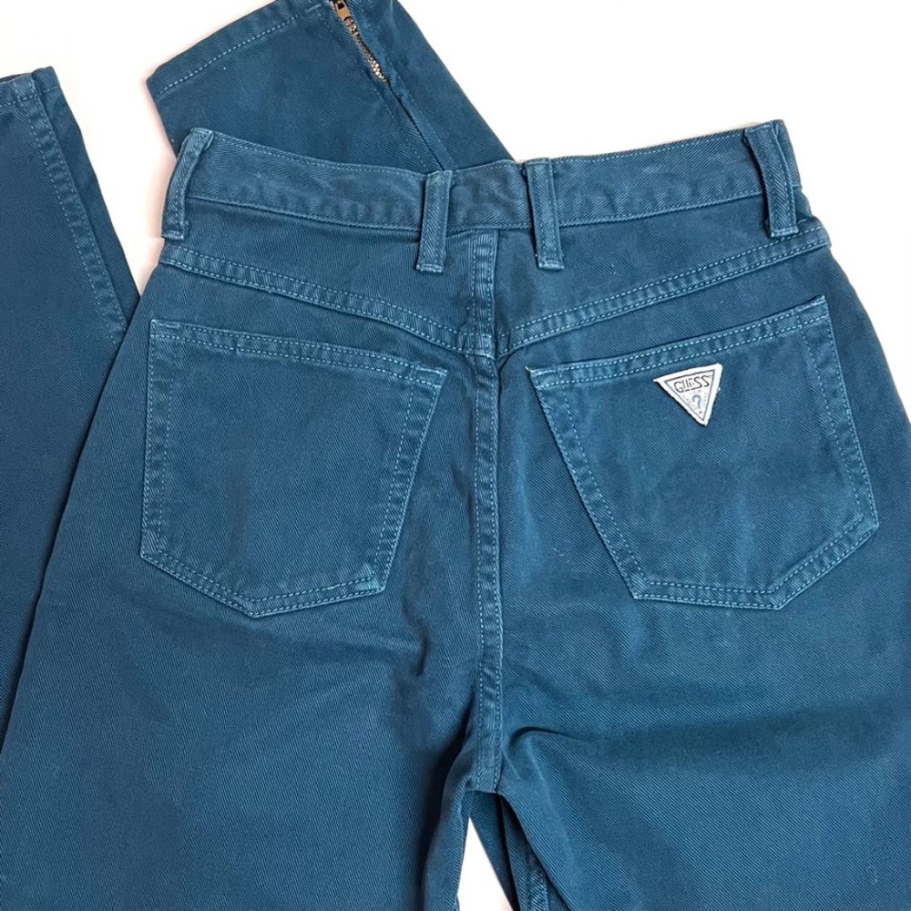 1980s 90's Guess by Marciano High Rise Ankle Zip Skinny Jeans Teal Vintage
